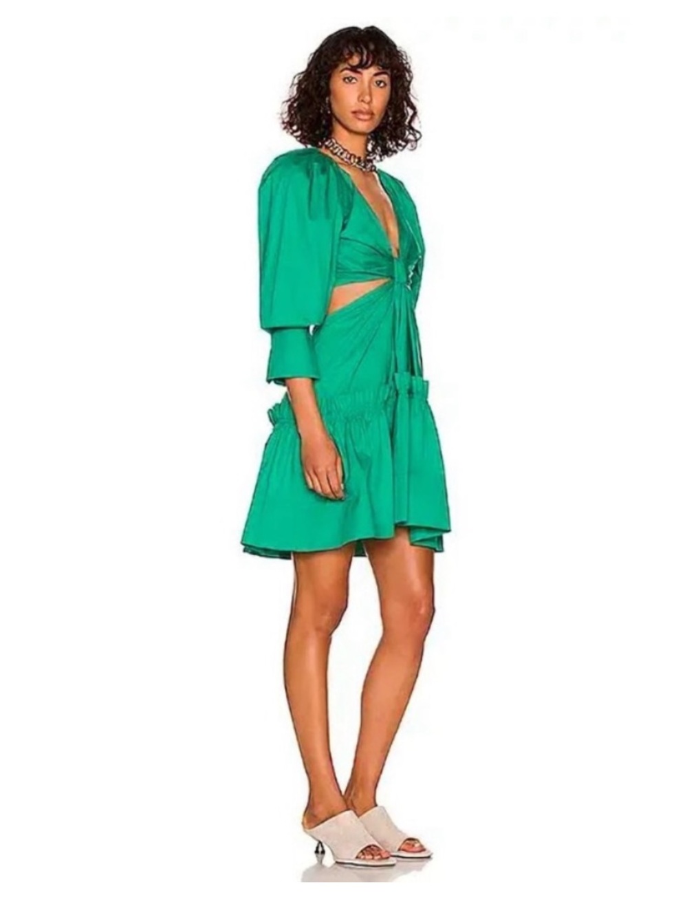 Jason Wu Vividian Green Cotton Poplin Cutout Mini Vacation Dress SZ L - Picture 3 of 14